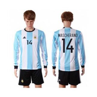 Argentina #14 Mascherano Home Long Sleeves Soccer Country Jersey