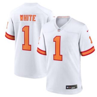 Men's '76 Tampa Bay Buccaneers #1 Rachaad White White Player Game Jersey