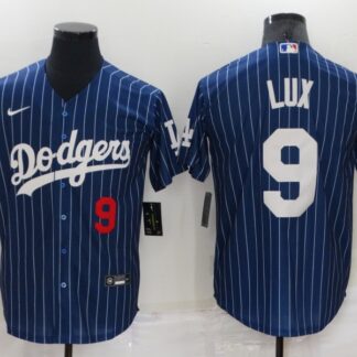 Men's Los Angeles Dodgers #9 Gavin Lux Navy Blue Pinstripe Stitched MLB Cool Base Nike Jersey