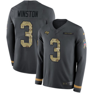 Nike Tampa Bay Buccaneers #3 Jameis Winston Anthracite Salute to Service Men’s Stitched NFL Limited Therma Long Sle...