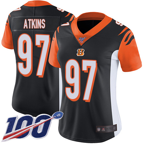 Nike Cincinnati Bengals #97 Geno Atkins Black Team Color Women’s Stitched NFL 100th Season Vapor Limited Jersey