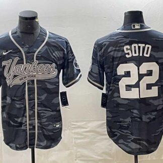 Men's New York Yankees #22 Juan Soto Grey Camo Cool Base With Patch Stitched Baseball Jersey