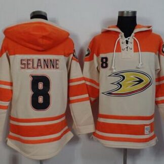 Men's Mighty Ducks Of Anaheim #8 Teemu Selanne Old Time Hockey Cream Hoodie
