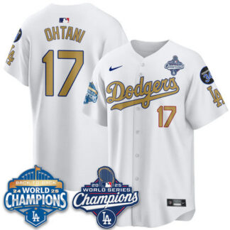 Youth Los Angeles Dodgers #17 Shohei Ohtani White 2025 World Series Champions Jersey M3WV