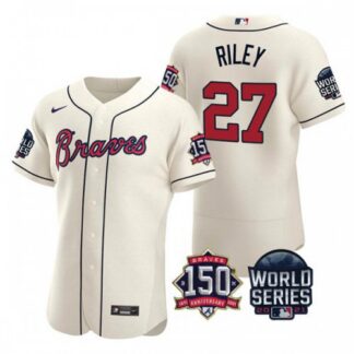 Atlanta Atlanta Braves #27 Austin Riley Men’s Nike 150th Anniversary 2021 World Series Authentic MLB Jersey – Cream...