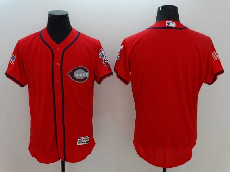 Cincinnati Reds Customized Men's Red USA Independence Day Flexbase Collection Stitched Baseball Jersey