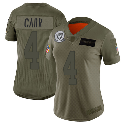 Nike Las Vegas Raiders #4 Derek Carr Camo Women’s Stitched NFL Limited 2019 Salute to Service Jersey