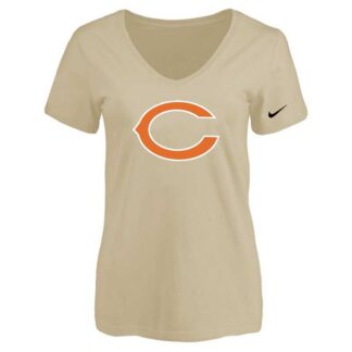 Women's Chicago Bears Beige Logo V neck T-Shirt FengYun