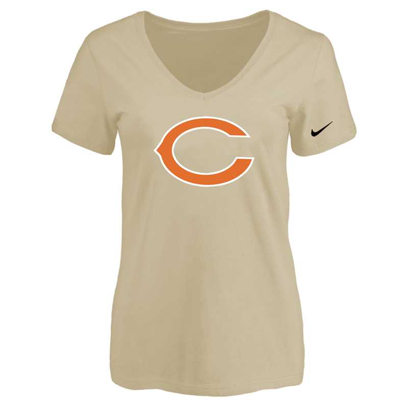 Women's Chicago Bears Beige Logo V neck T-Shirt FengYun