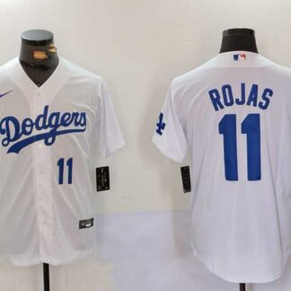 Men's Los Angeles Dodgers #11 Miguel Rojas Number White Cool Base Stitched Jerseys