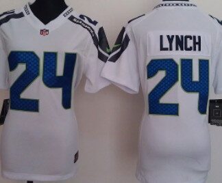 Nike Seattle Seahawks #24 Marshawn Lynch White Game Womens Jersey