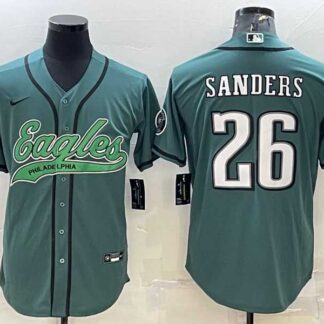 Men's Philadelphia Eagles #26 Miles Sanders Green With Patch Cool Base Stitched Baseball Jersey