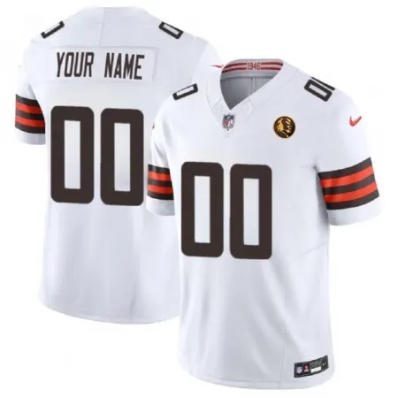 Men's Cleveland Browns Active Player Custom White 2023 F.U.S.E. With John Madden Patch Vapor Limited Stitched Footb...