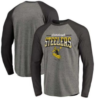 Pittsburgh Steelers NFL Pro Line by Fanatics Branded Throwback Collection Season Ticket II Long Sleeve Tri-Blend Ra...