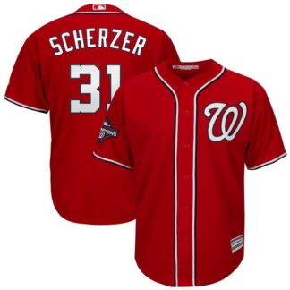 Nationals 31 Max Scherzer Red 2019 World Series Champions Cool Base Jersey Dzhi