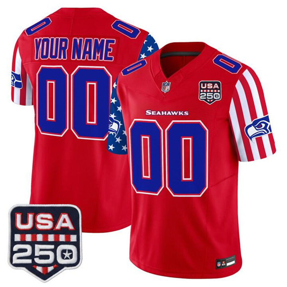 Men & Women & Youth Seattle Seahawks Customized Red 2026 F.U.S.E. America 250 Edition Patch Vapor Limited Stitched...