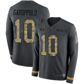 Nike San Francisco 49ers #10 Jimmy Garoppolo Anthracite Salute to Service Youth Stitched NFL Limited Therma Long Sl...