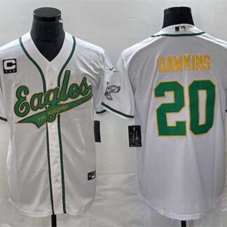 Men's Philadelphia Eagles #20 Brian Dawkins White Gold With C Patch Cool Base Stitched Baseball Jersey
