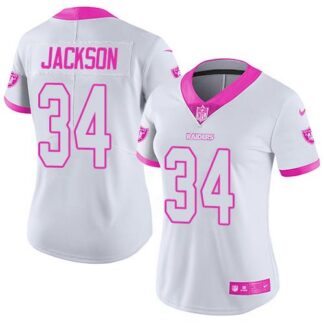 Nike Las Vegas Raiders #34 Bo Jackson White/Pink Women’s Stitched NFL Limited Rush Fashion Jersey
