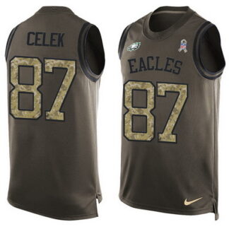Men's Philadelphia Eagles #87 Brent Celek Green Salute to Service Hot Pressing Player Name & Number Nike NFL Tank T...