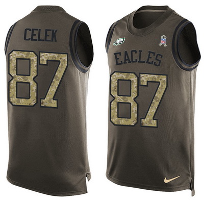 Men's Philadelphia Eagles #87 Brent Celek Green Salute to Service Hot Pressing Player Name & Number Nike NFL Tank T...