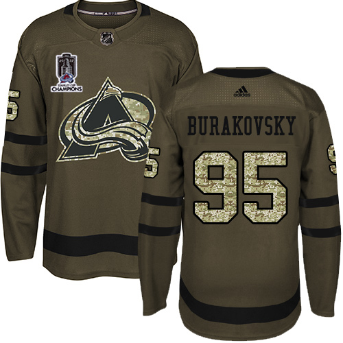 Adidas Colorado Avalanche #95 Andre Burakovsky Green Youth 2022 Stanley Cup Champions Salute To Service Stitched NH...
