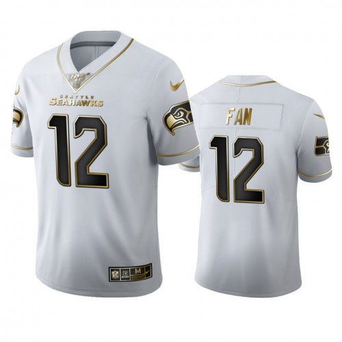 Seattle Seahawks #12 Fan Men’s Nike White Golden Edition Vapor Limited NFL 100 Jersey