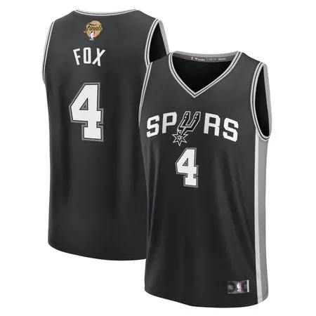Youth San Antonio Spurs #4 De'Aaron Fox Black 2026 NBA Finals Patch Fast Break Icon Edition Jersey