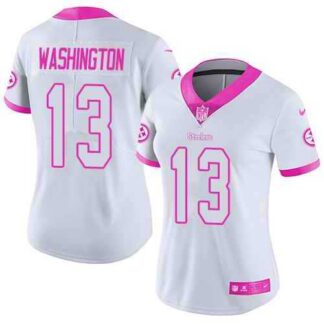 Women Nike Steelers 13 James Washington White Pink Rush Limited Jersey Dzhi