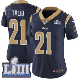 Nike Los Angeles Rams #21 Aqib Talib Navy Blue Team Color Super Bowl LIII Bound Women’s Stitched NFL Vapor Untoucha...