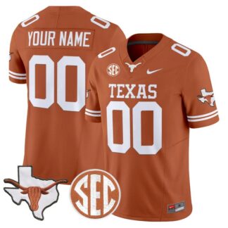 Texas Longhorns 2026 State Map & SEC Patch Vapor Limited Custom Jersey Texas Orange - All Stitched