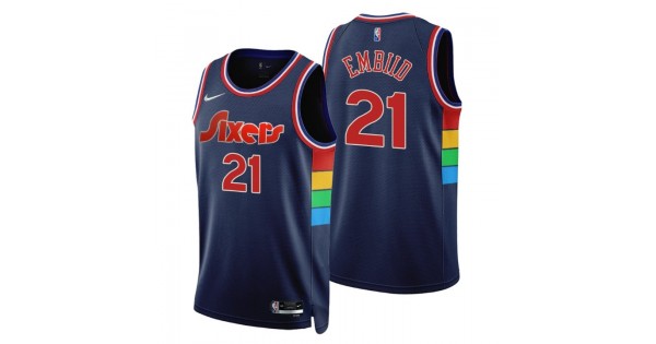 Men's Philadelphia 76ers Joel Embiid #21 Nike Navy 2021/22 Swingman NBA Jersey - City Edition - Image 2
