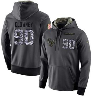Glued Nike Houston Texans #90 Jadeveon Clowney Men's Anthracite Salute to Service Player Performance Hoodie