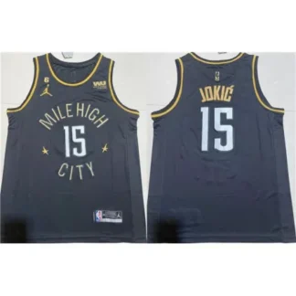 Men's Denver Nuggets #15 Nikola Jokic Black With NO.6 Patch Stitched Jersey MK33