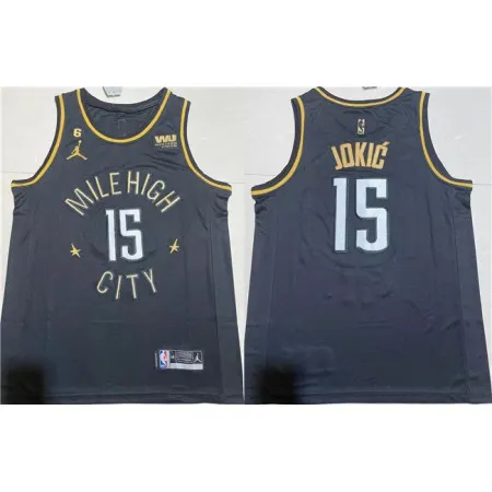 Men's Denver Nuggets #15 Nikola Jokic Black With NO.6 Patch Stitched Jersey MK33