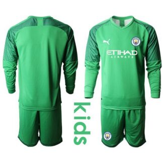 Manchester City Blank Green Goalkeeper Long Sleeves Kid Soccer Club Jersey