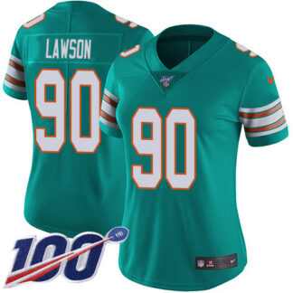 Nike Miami Dolphins #90 Shaq Lawson Aqua Green Alternate Women’s Stitched NFL 100th Season Vapor Untouchable Limite...