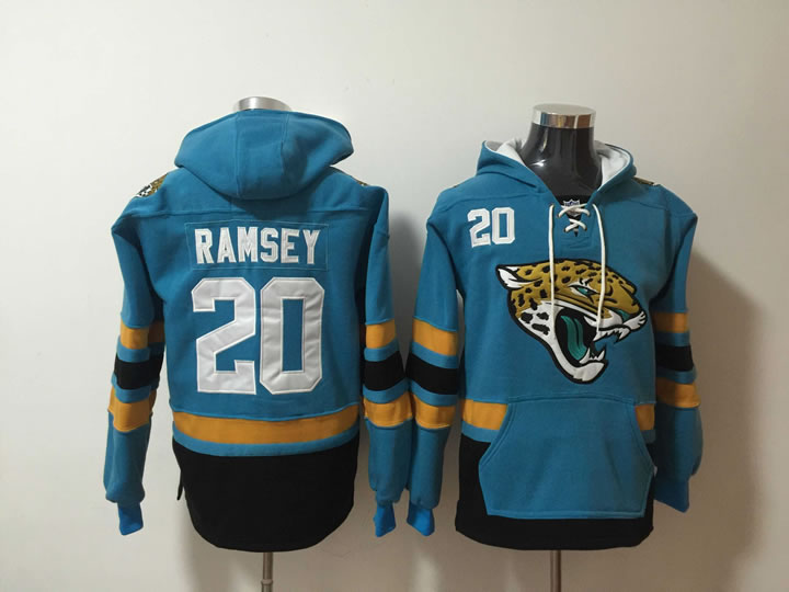Nike Jaguars 20 Jalen Ramsey Teal All Stitched Hooded Sweatshirt