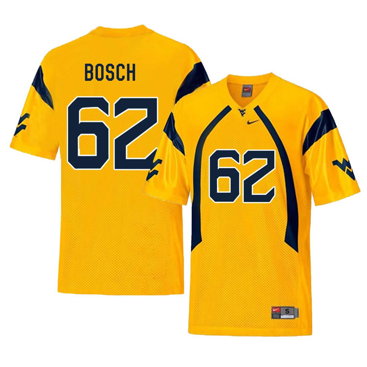 West Virginia Mountaineers 62 Kyle Bosch Gold College Football Jersey Dzhi