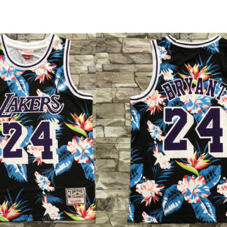 Men's Los Angeles Lakers #24 Kobe Bryant Ness Floral Fashion Hardwood Classics Soul Swingman Throwback Jersey