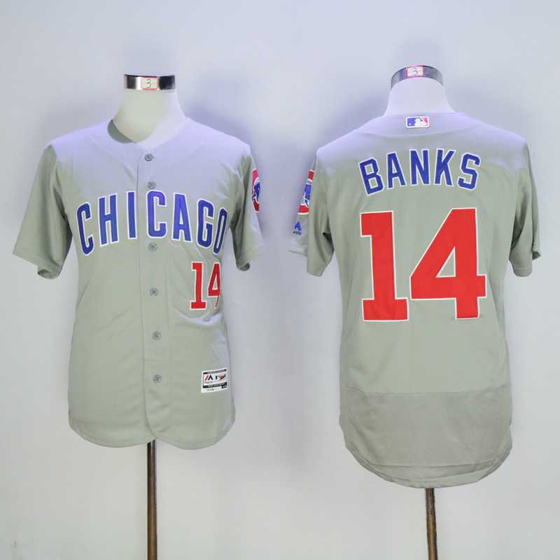 Chicago Cubs #14 Ernie Banks Mitchell And Ness Gray Flexbase Collection Stitched Jersey