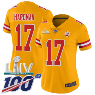 Nike Chiefs #17 Mecole Hardman Gold Super Bowl LIV 2020 Women's Stitched NFL Limited Inverted Legend 100th Season J...