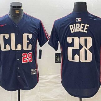 Men's Cleveland Guardians #28 Tanner Bibee Number Navy 2024 City Connect Limited Stitched Jersey