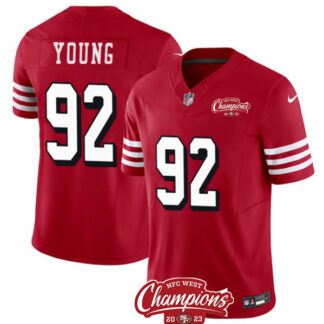 Men's San Francisco 49ers #92 Chase Young Red 2023 F.U.S.E. NFC West Champions Patch Alternate Football Stitched Je...