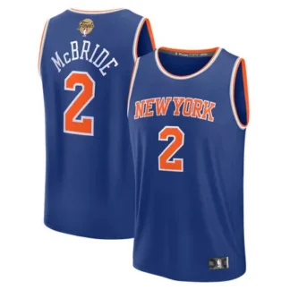 Men's New York Knicks #2 Miles McBride Blue 2026 NBA Finals Patch Fast Break Icon Edition Replica Jersey