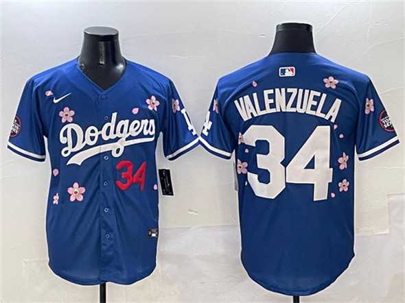 Men's Los Angeles Dodgers #34 Fernando Valenzuela Royal 2025 Tokyo Series Limited Stitched Jersey