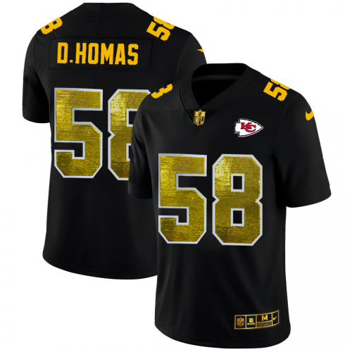 Kansas City Chiefs #58 Derrick Thomas Men’s Black Nike Golden Sequin Vapor Limited NFL Jersey