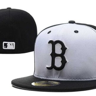 Red Sox Team Logo White Black Fitted Hat LX