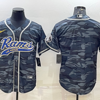 Men's Los Angeles Rams Blank Grey Navy With Patch Cool Base Stitched Baseball Jersey