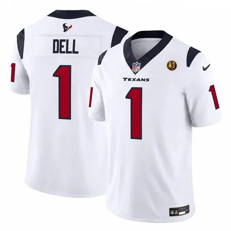 Men's Houston Texans #1 Tank Dell White 2023 F.U.S.E. With John Madden Patch Vapor Limited Stitched Football Jersey